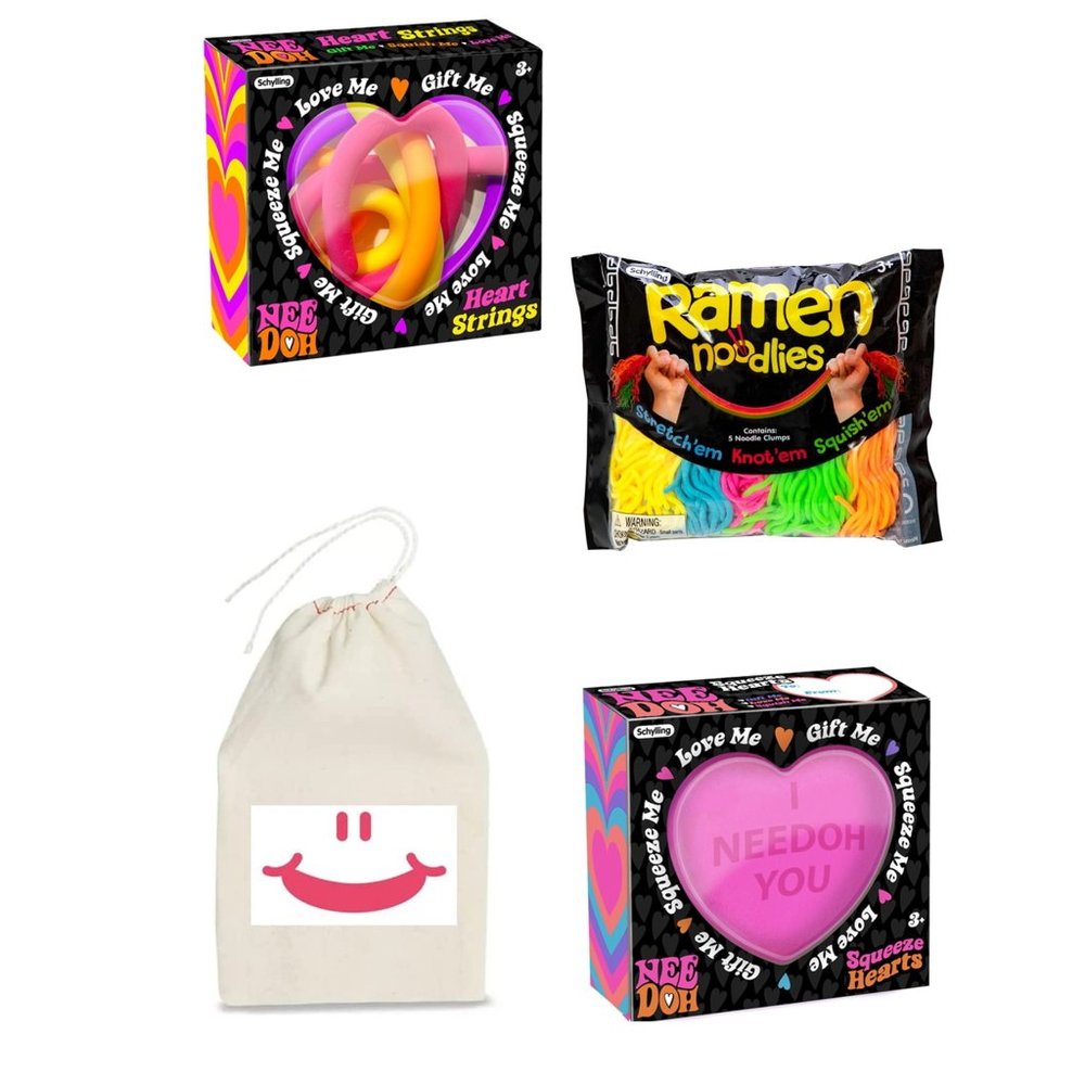Nee-Doh Stress Toys  One of Each- Heart Strings,  Hearts and Ramen Noodlies